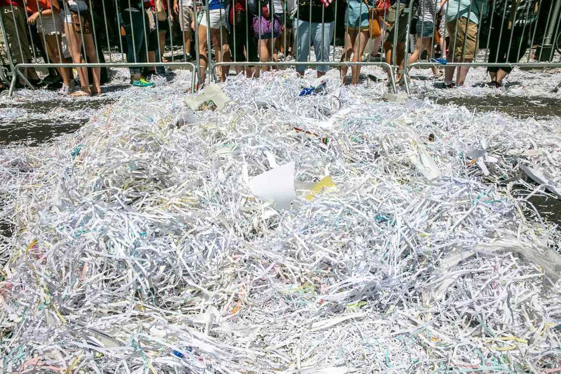 Ticker tape clump after the 2015 USWNT ticker tape parade (Tod Seelie / Gothamist)